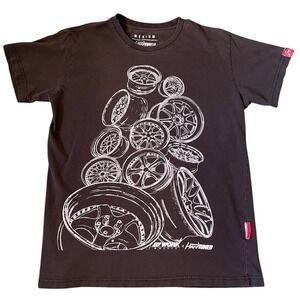 Work Wheels x Hardtuned Rims Graphic Print Mens Size Medium Black T-Shirt